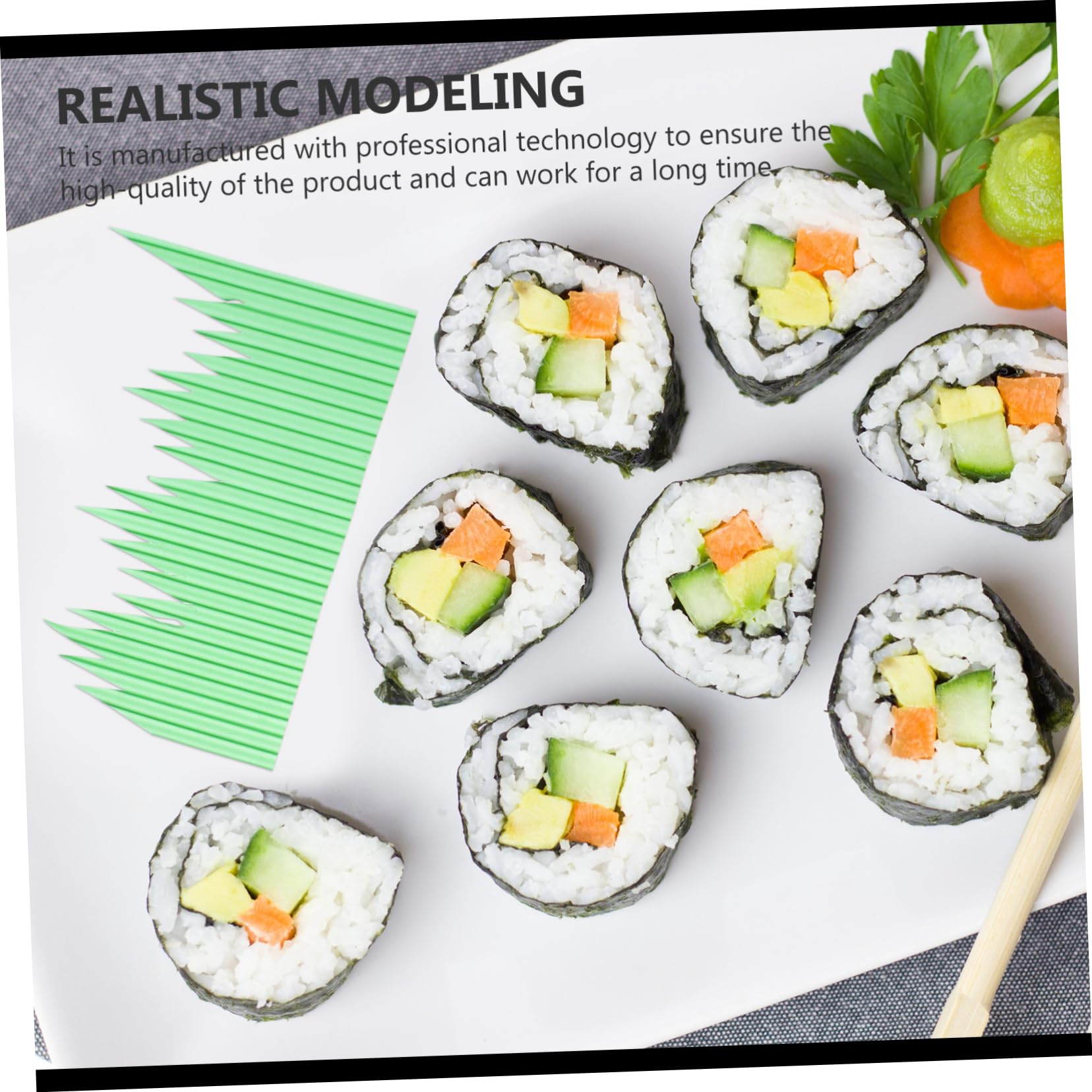 LABRIMP 1000pcs Sushi Decoration Grass Sushi Leaf Ornaments Sushi Grass Divider Sushi Leaf Decoration Salmon Sushi Fake Plants Outdoor Food Leaves Decor Sushi Ornament Resin Green