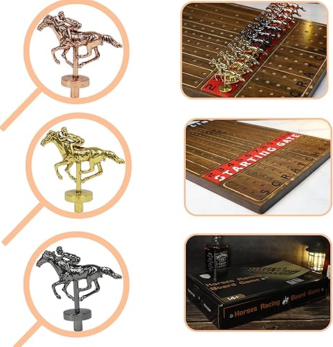 Miniatura 6 de Juego de mesa de carreras de caballos de metal, juego de mesa, línea de meta, edición de lujo, tablero de carreras de madera maciza, 11 lotes de