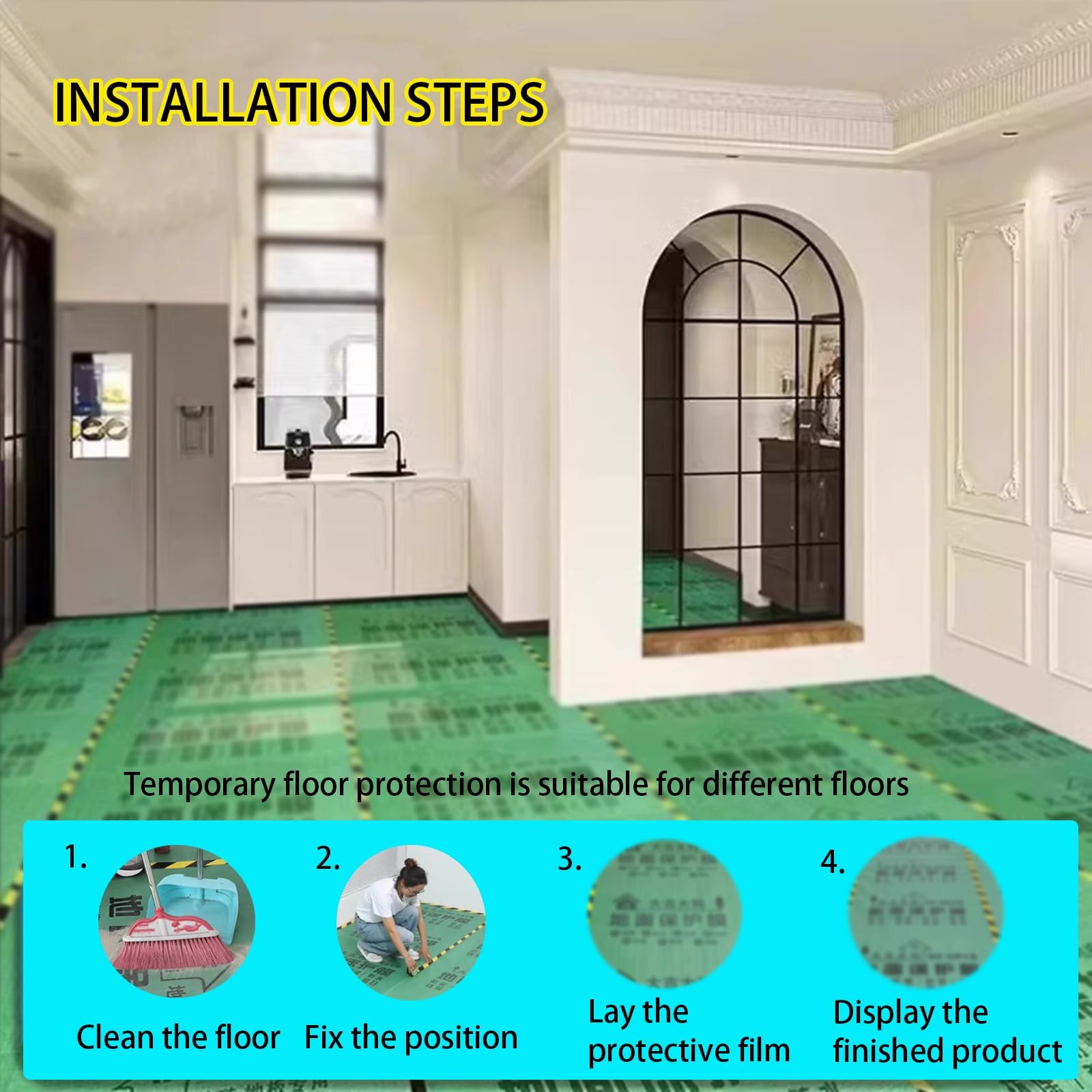 Película de protección de Piso Protector Antideslizante for alfombras de Alta Resistencia, Rollo de protección Temporal for Pisos de Madera, Azulejos y bañeras.(2mm/0.08in,500sq(w3.9XL137'))