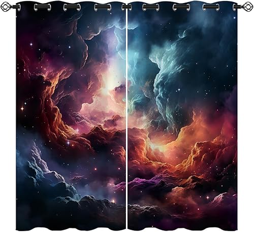 Miniatura 9 de Cortinas opacas espaciales para decoración del hogar, universo de agujero negro, galaxia, nebulosa, ojales, aislamiento térmico, cortinas de