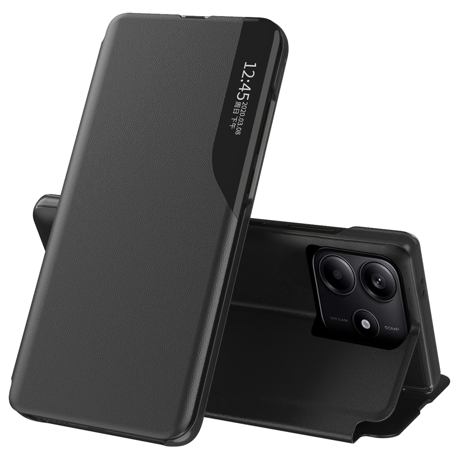 Étui à Rabat Pour Redmi Note 14 5G – Fenêtre Transparente, Protection 360° – Silicone TPU + PC – Noir