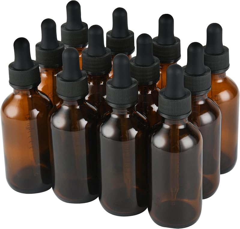 NOOEEISS Frascos de vidro âmbar com conta-gotas, 60 mL, 12 unidades