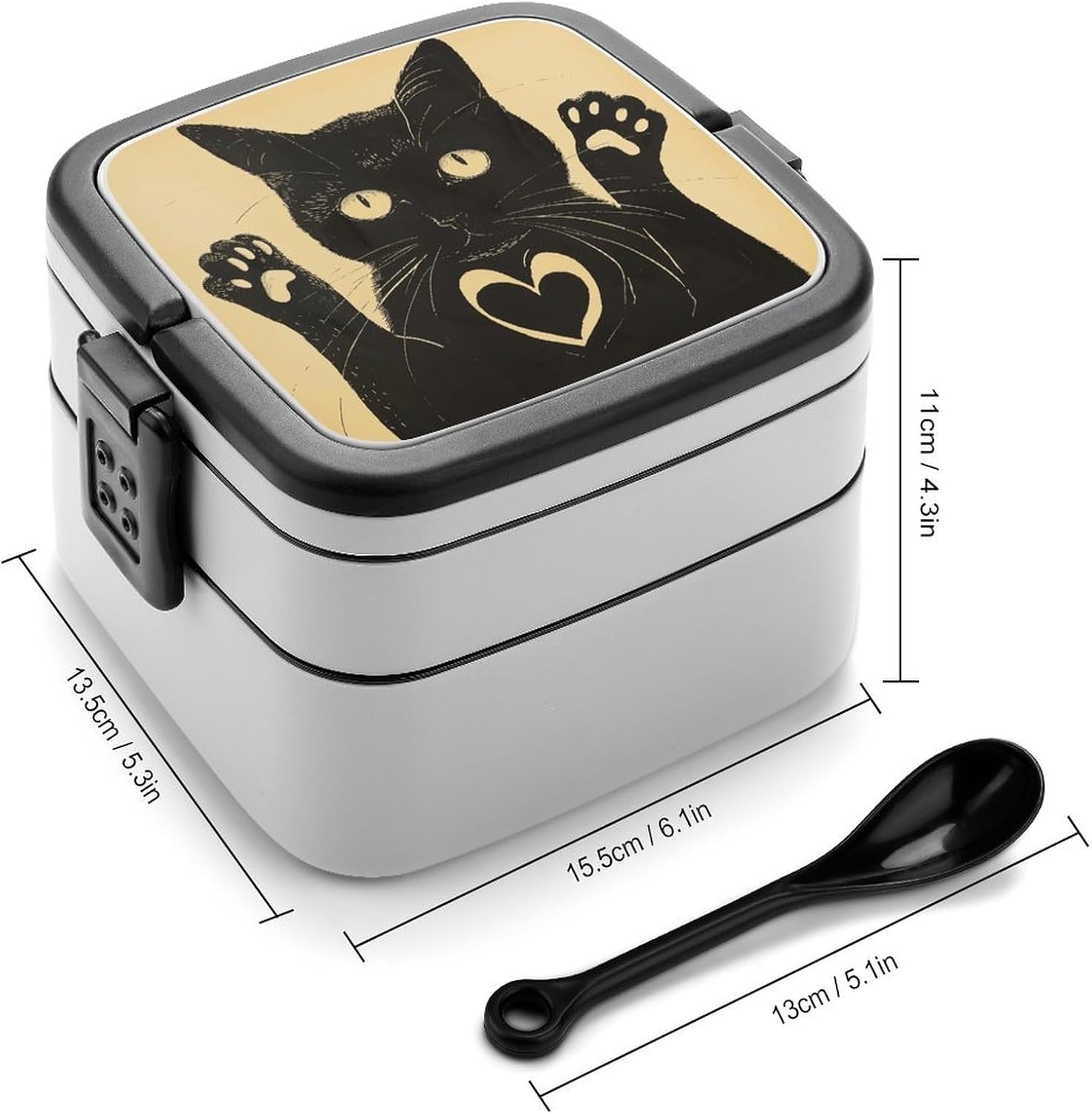 Adults Lunch Box Adult Bento Box Stackable Bento Box BPA-Free A Cat Heart Shape Lunch Box Food Container Ideal for Meal Prep, Work, And On The Go