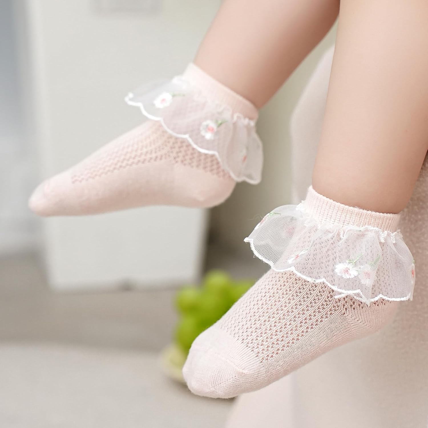 Meeshine Baby Girls Lace Socks Toddler Frilly Ruffle Ankle Solid Cotton Summer Mesh Dress Socks for Newborn/Infant/0-5T