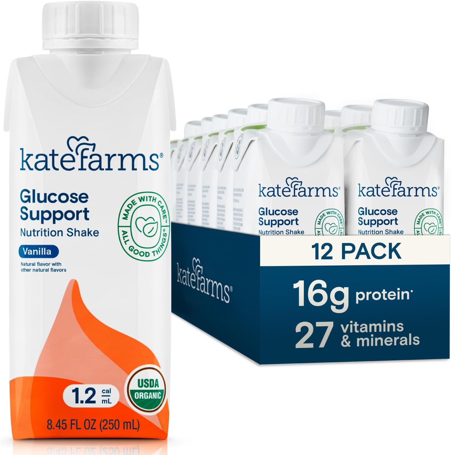 Glucose Support 1.2 Nutrition Shake, Plant Based, Low Glycemic Index Meal Replacement, Made without Dairy, Gluten, Soy, or Artificial Sweeteners (Case of 12)