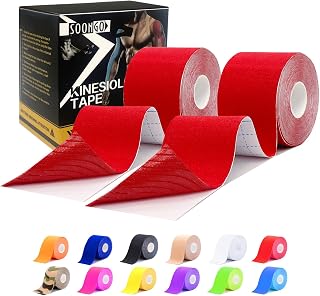 SOON GO Kinesiology Tape Pro 2 Rolls, 2 Inch High Elasticity Sports Tape Therapeutic Pain Relief–Physio Tape for Muscle Recovery & Joint Support, Waterproof & Hypoallergenic & Breathable–Red
