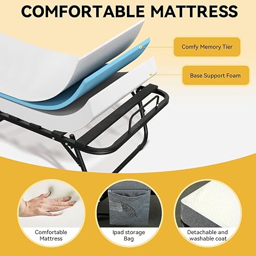 Miniatura 5 de Cama plegable con colchón para adultos, cama plegable portátil de tamaño individual con fuerte marco de metal y madera, invitados enrollables, 75 x
