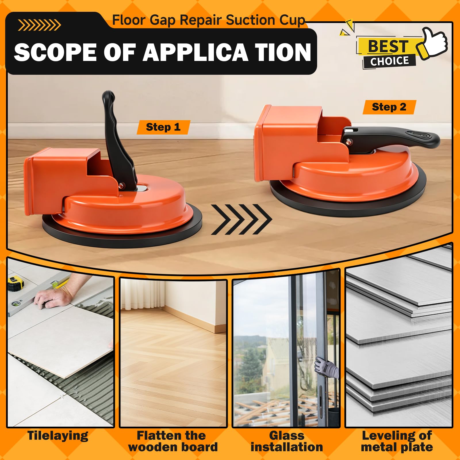 Strumento di Posa per Pavimenti in Laminato con Ventosa, Kit Riparazione Pavimenti con Ventosa – Attrezzo per Chiudere Fessure Pavimento, ad alta presa, per Laminato, Vinile, Parquet