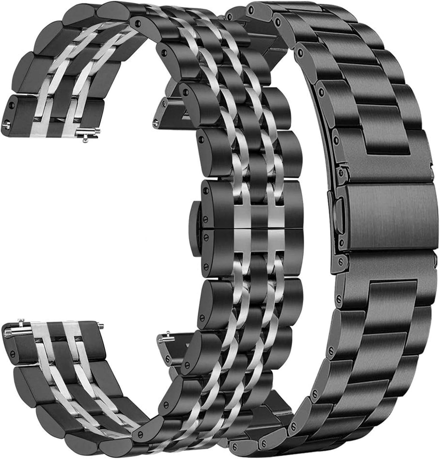 Dsytom Compatible with Galaxy Watch 46mm / Gear S3 Bands Men XL Large,2 Pack Solid Metal Strap Replacement with Samsung Gear S3 Classic/Frontier Smart Watch with Screen Protector(Black/Silver+Black)