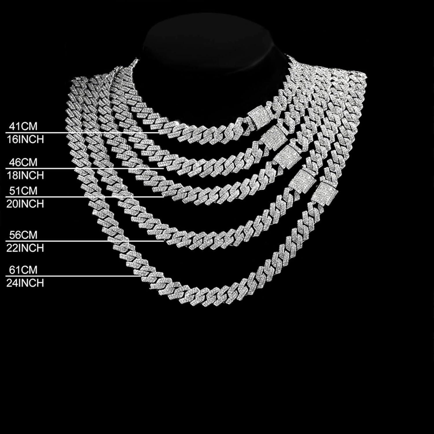 Cuban Chain Necklaces, Iced Out Miami Bling Rhinestone Hip Hop Jewelry Link for Men Women - Image 7