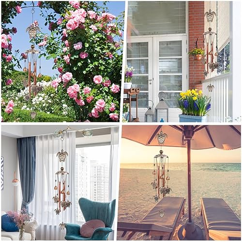 Miniatura 8 de Campanillas de viento de tortuga, carillones de viento de tortuga marina de tubo de metal para exteriores, decoración de tortuga para jardín, patio,