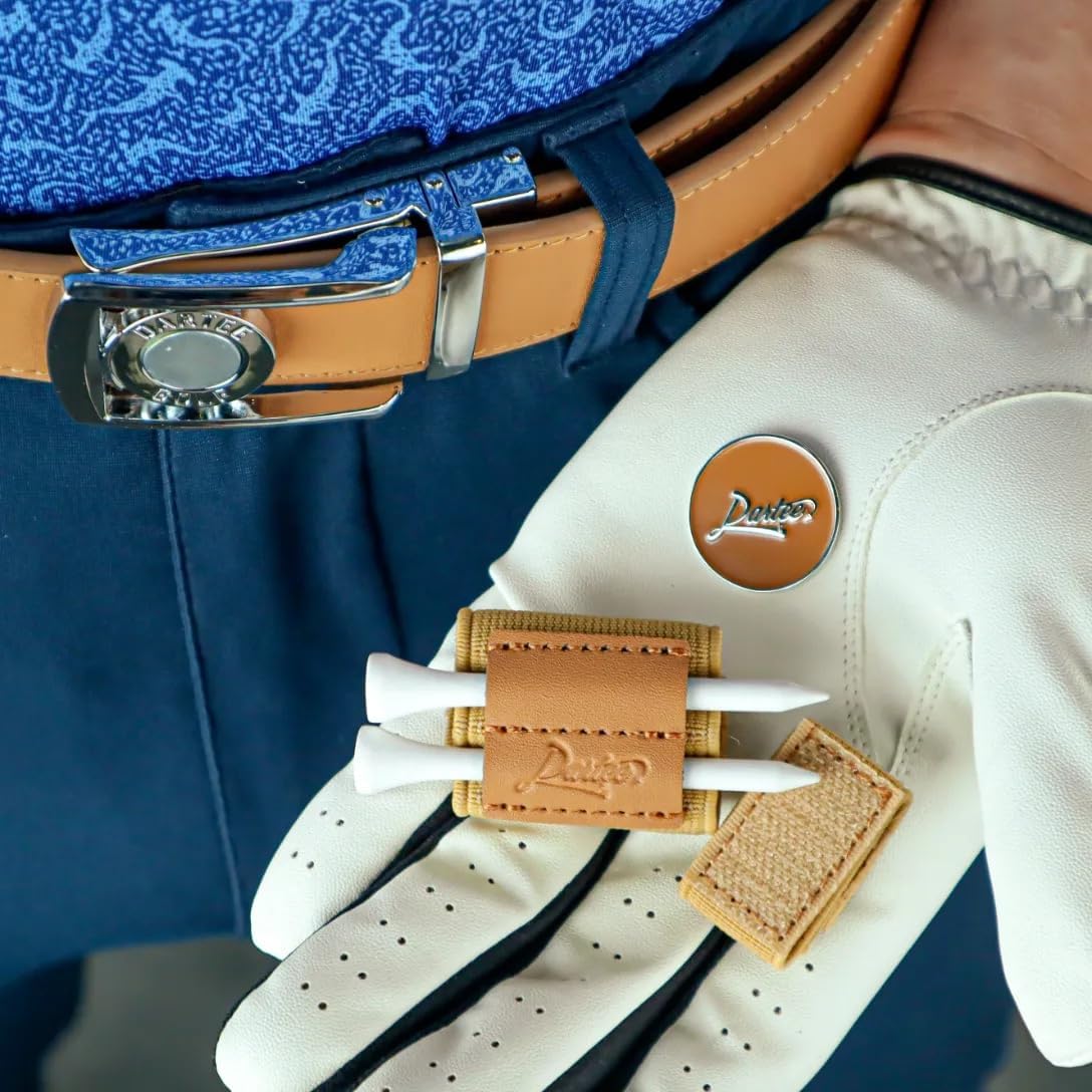 Dartee Men’s Golf Belt – Leather Ratchet Belt with Ball Marker, One-Size Adjustable Fit, Course and Casual Wear