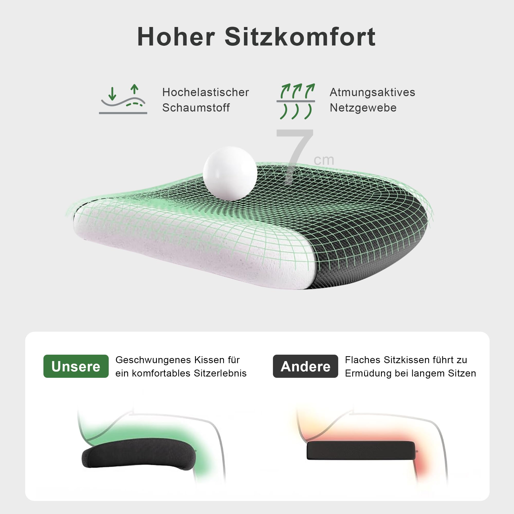 CALIYO G-1635H Bürostuhl Ergonomisch, Schreibtischstuhl mit Verstellbarer Kopfstütze, Armlehnen, Lendenstütze und Wippfunktion – Atmungsaktiver Mesh-Drehstuhl, Gamingstuhl, Bürostuhl 150 kg, Schwarz