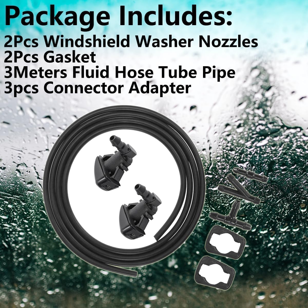 Cheriezing 8E5Z17603A Windshield Washer Nozzle Kit Compatible with Ford Lincoln Models 2008-2012 Fusion Milan MKZ, 2 Pcs Washer Nozzle + 3 Meters Fluid Hose Tube + 3 Pcs I Y T Connector Adapter