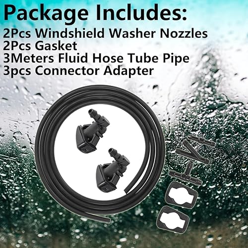 Miniatura 4 de 8E5Z17603A - 2 boquillas para limpiaparabrisas + tubo de manguera de líquido de 9.8 ft + 3 adaptadores de conector (I Y T) compatible con Fusion