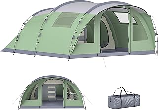 Outsunny Tente de Camping pour 4 Personnes, Tente Tunnel familiale légère ventilée étanche 3 000 mm Montage Facile, 4 fenêtres et Porche, Sac de Transport, pour randonnée Trekking pêche, Vert