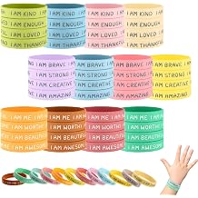 Sratte 48 Pcs Inspirational Silicone Wristbands for Student, Fresh Color