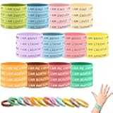 Sratte 48 Pcs Inspirational Silicone Wristbands for Kid Motivational Rubber Stretch Unisex Affirmation Easter Bracelets for Students End of Year Gift Back to School Classroom Prizes(Fresh Color)