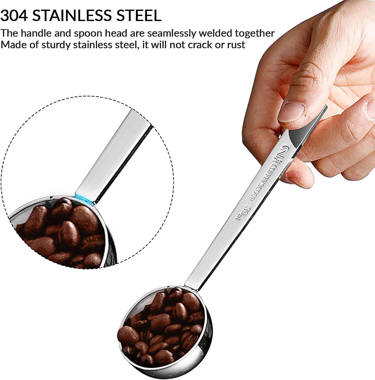Stainless Steel Coffee Scoop，Long Handle Coffee Scoops Measuring Spoon (Silver-30 ml+ 15ml)
