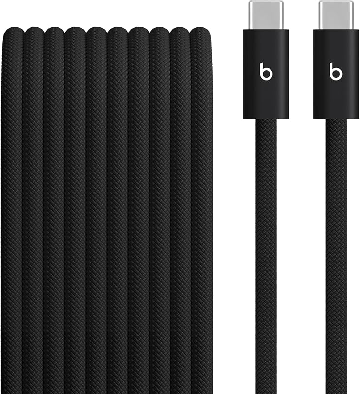 Cable trenzado USB-C a USB-C de 240 W, carga rápida, duradero/sin enredos, compatible con dispositivos Apple y Android (3 m/10 pies) – Negro perno