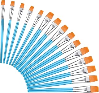 15 Pieces Flat Paint Brushes in 3 Size Nylon Acrylic Paint Brush Synthetic Bristle Paintbrush Watercolor 1 in , 3/4 in, 1/...