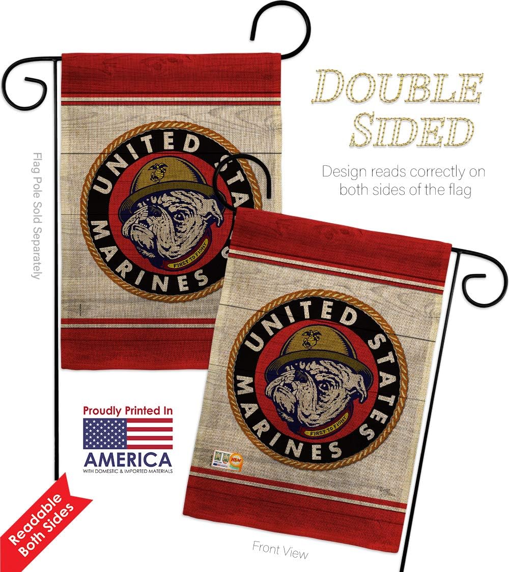 Marine Bulldog Burlap Burlap Garden Flag Set with Stand Armed Forces Corps USMC Semper Fi United State American Military Veteran Retire Official Small Gift Yard House Banner Double-Sided 13 X 18.5