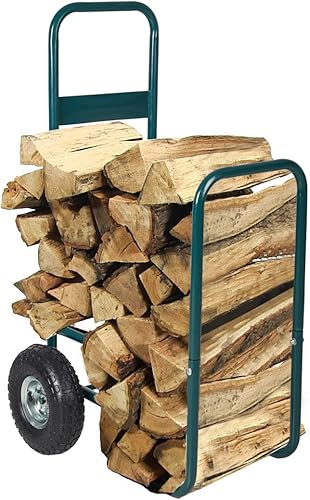Miniatura 2 de KARMAS PRODUCT Carrito de leña para leña, para exteriores e interiores, de acero con revestimiento verde, transportador de almacenamiento con ruedas