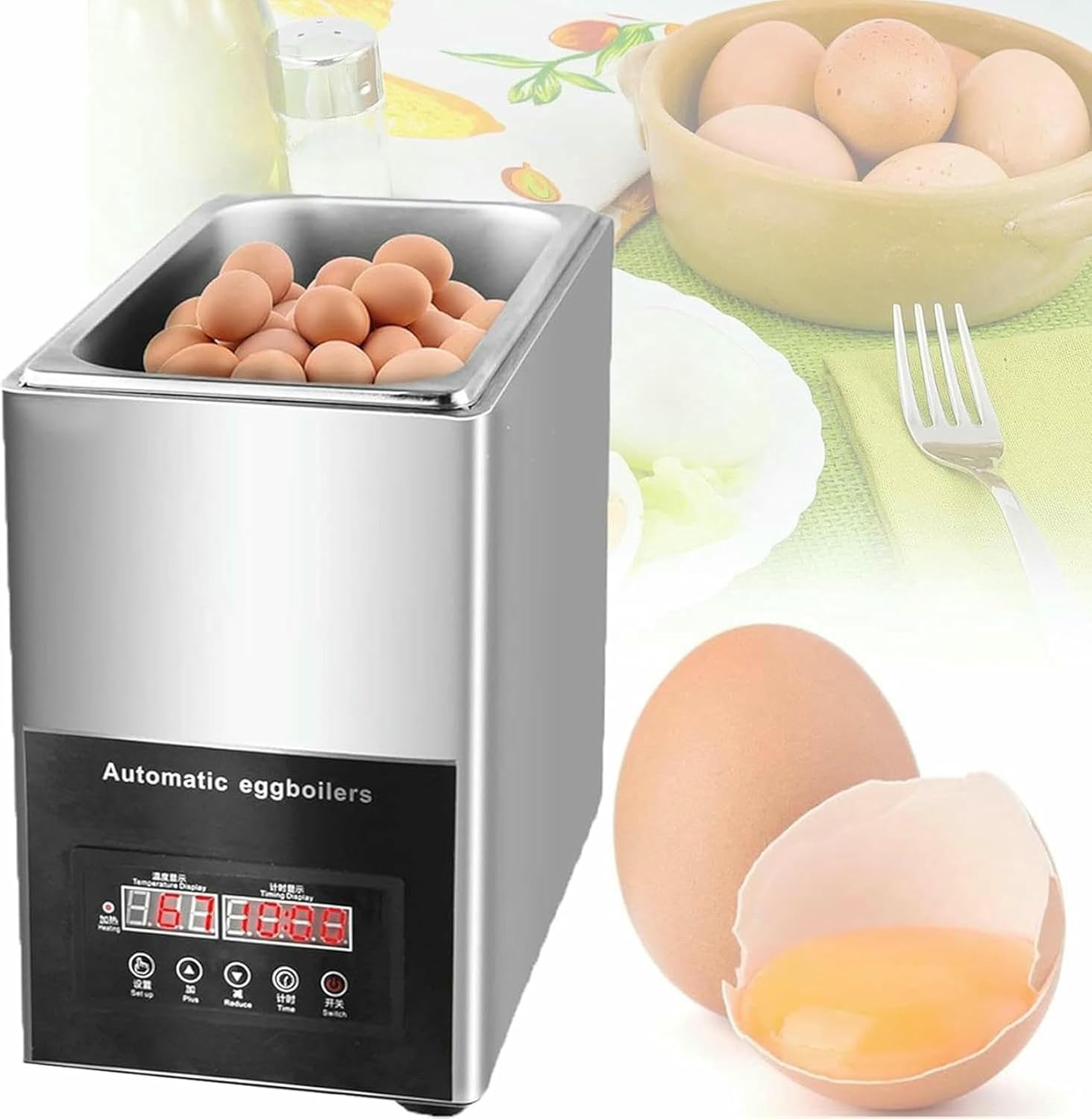 50 Business Water Water Egg Cooking, Intelligent Timer D9 Minutes, Large Capacity of 9 L, Automatic, for Medium Cooked Eggs, Eggs Passed by Water and Tortillas ~/