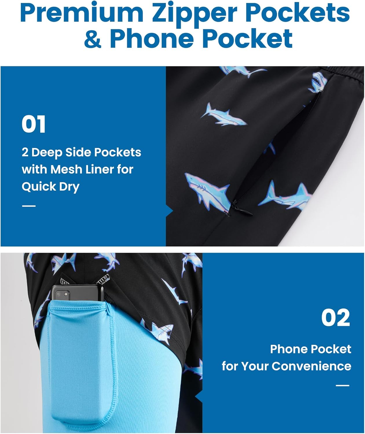 maamgic Mens Swim Trunks with Compression Liner 5 Inch, Quick Dry Bathing Suit with Zipper Pockets, No-Chafing Swim Shorts thumbnail