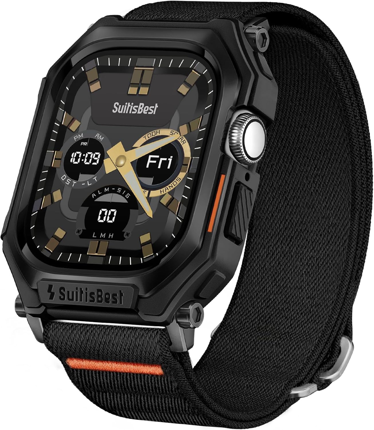 Suitisbest Stretchy Nylon Band Compatible with Apple Watch 49mm 46mm 45mm 44mm with Rugged Case Protective Cover, for Apple Watch Ultra 2/ Series 10/9/8/7/6/5/4/SE, Durable iWatch Strap for Men Women