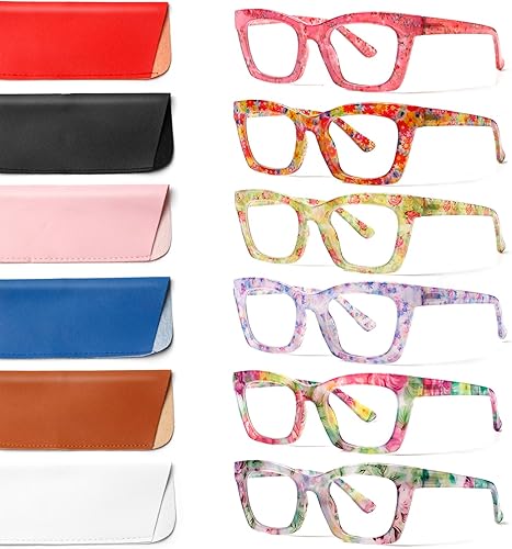 Miniatura 7 de Paquete de 6 lentes de lectura estilo Oprah para mujer, bloqueo de luz azul, lectores cuadrados con bisagra de resorte
