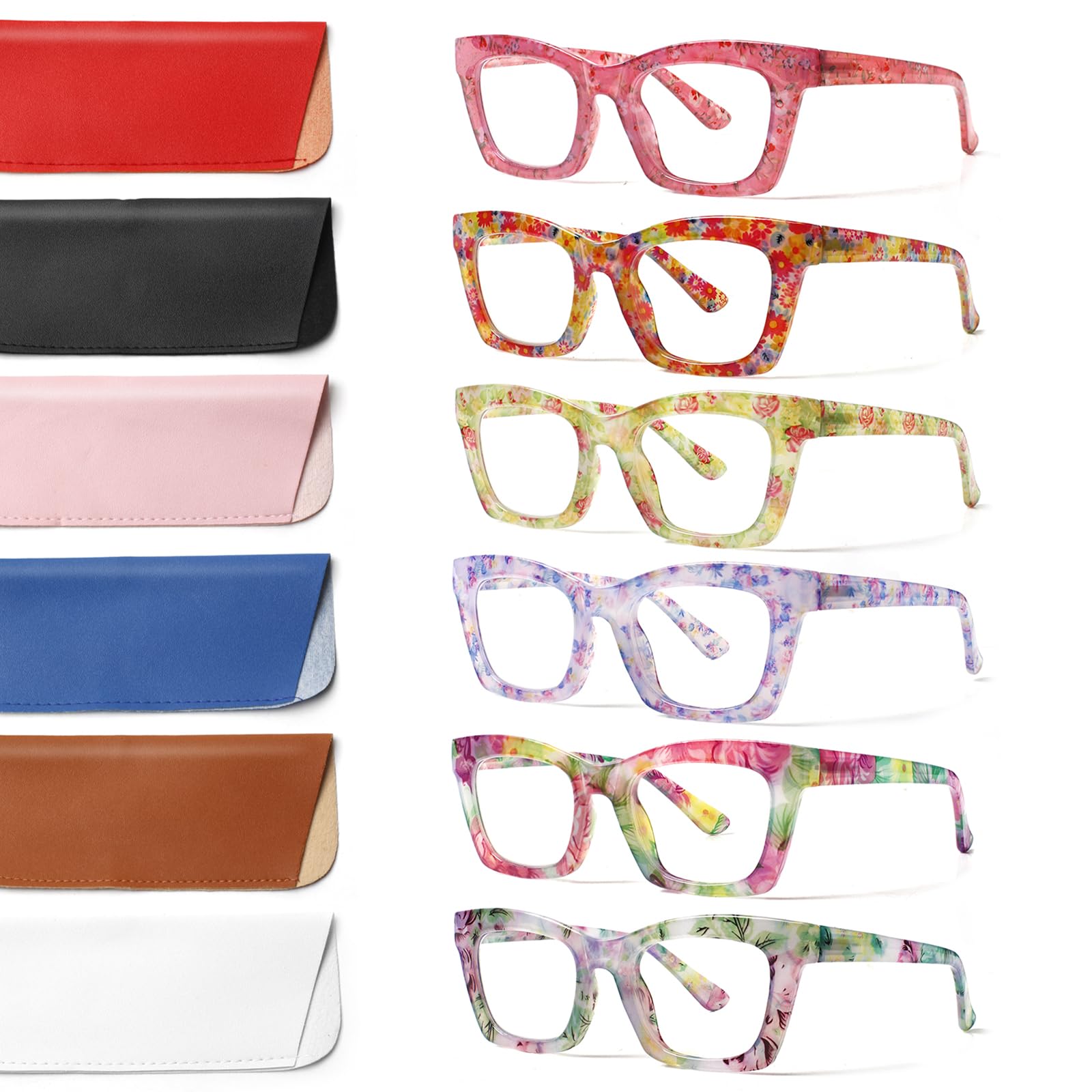 ZOECENT 6 Pack Oprah Style Reading Glasses for Women Blue Light Blocking Computer Square Readers with Spring Hinge (Mix Color-6, 1.0, x)