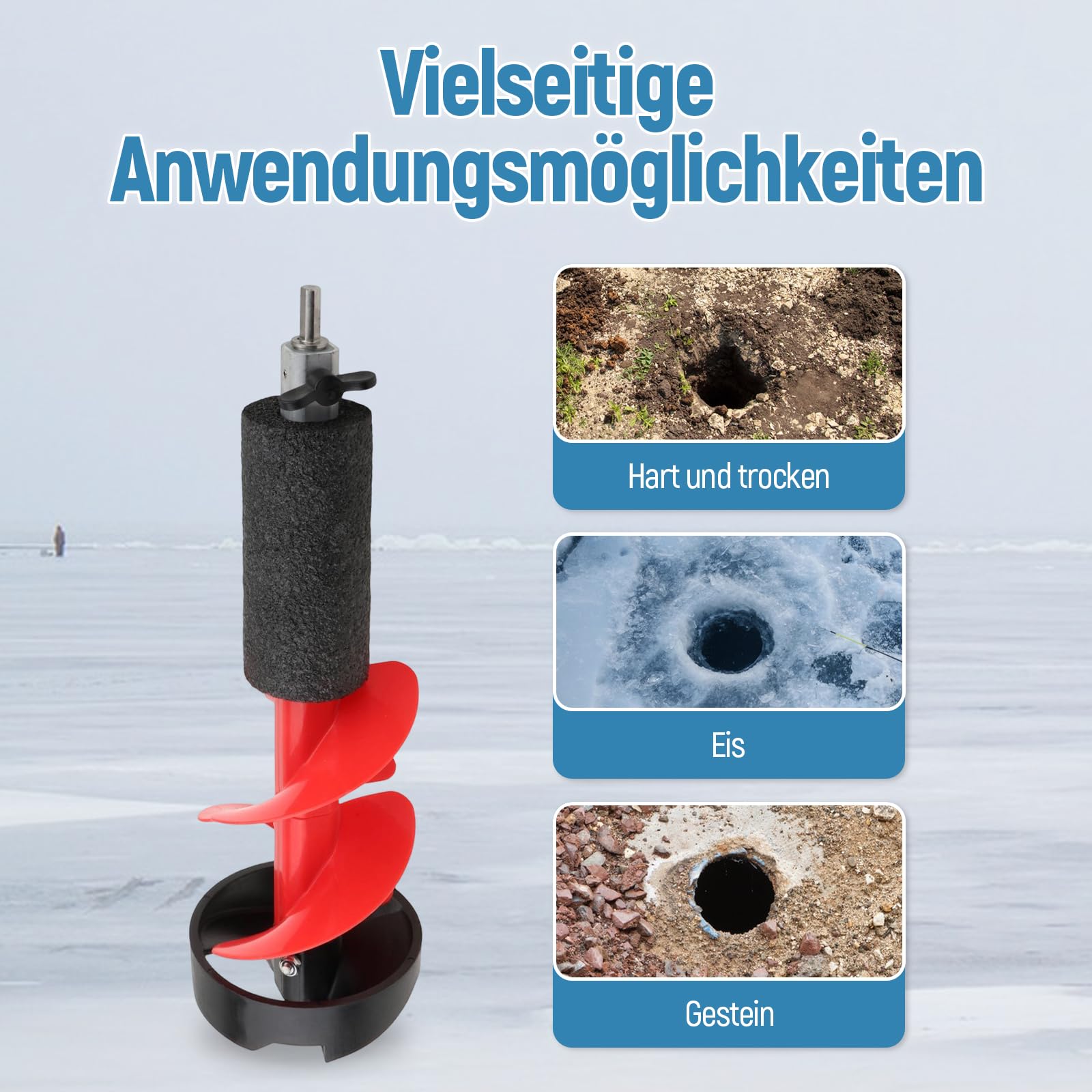 Icebohrer Eisbohrer Eisangeln Bohrer Aluminiumlegierung Metall Eisbohrer Set Robustes Gerät Energiesparend für Angeltouren Winteraktivitäten Seen Flüsse Meere leichte Winter Outdoor Ausrüstung, 50cm