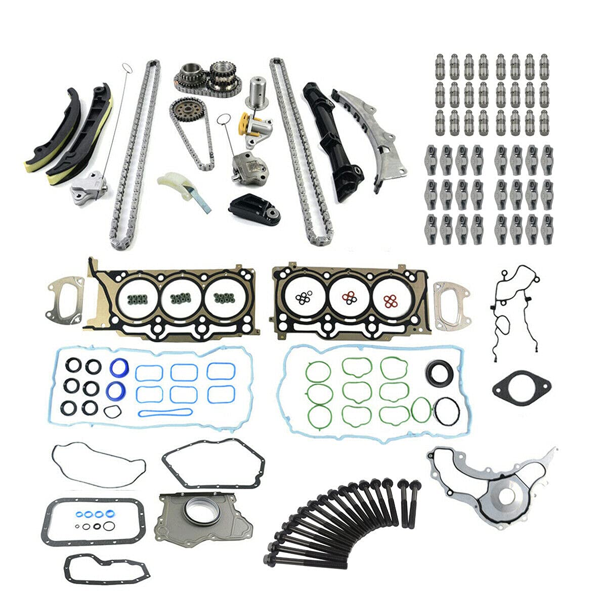 Head Gasket Valve Lifter Timing Chain Kit Replacement for 2011-2015 Chrysler Dodge Jeep Ram 3.6L Pentastar 24-Valve VIN:G 5184357AE 6509253AA NICEKE