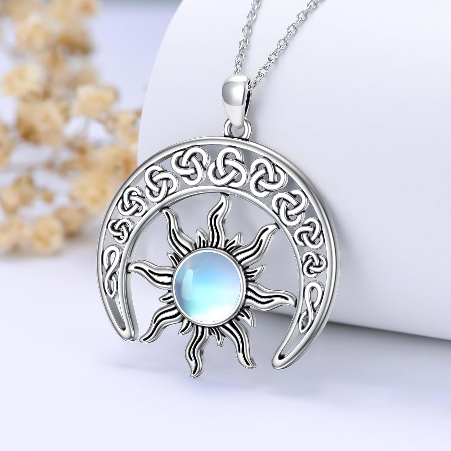 Sun and Moon Necklace for Women 925 Sterling Silver Moonstone Upside Down Crescent Moon Pendant Ladies Jewelry Gifts - Image 3