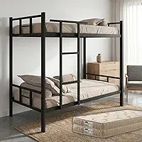 Cama Beliche Solteiro Metálica Industrial Reforçada Segurança Adulto E Jovem Inclui Dois Colchões D33 Com Suporte Ideal (Preto)