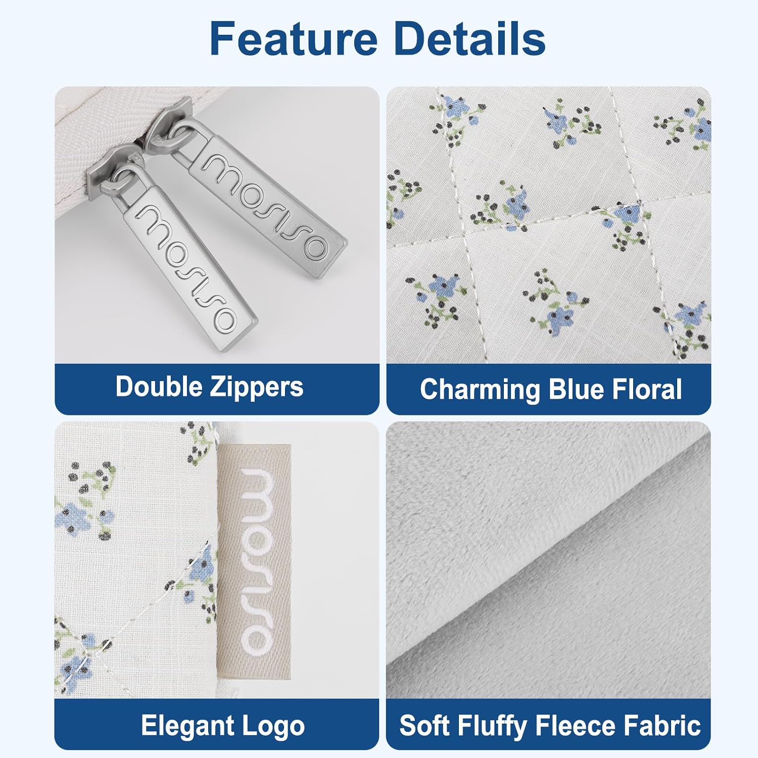 MOSISO Laptop Case 13.3 inch, 13-13.3 inch Puffy Laptop Sleeve Bag Compatible with MacBook Neo/Air 13.6/Pro 13/Pro 14, HP Dell ASUS Lenovo, Charming Floral Square Quilted Carrying Bag&Small Case, Blue