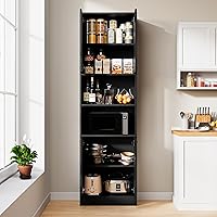 Vista 5 de Cozy Castle Kitchen Pantry Cabinet, 75" Tall Wood Storage Cabinet with Doors and Shelves, 4 Doors Open Countertop Utility Hutch Cupboard for Dining