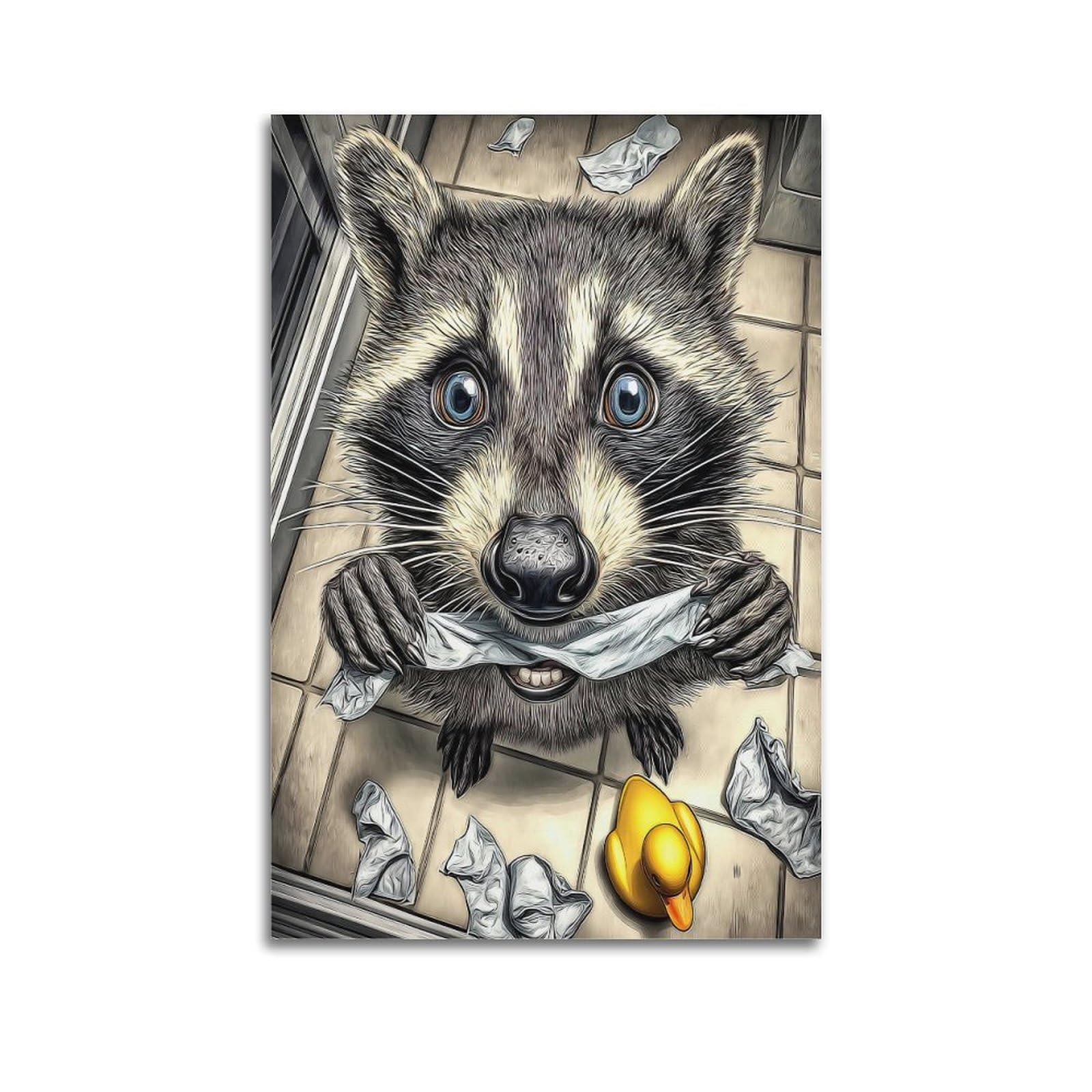 ESTE Funny Bathroom Raccoon Poster Decorative Painting Canvas Modern Art Picture 24x36inch(60x90cm)