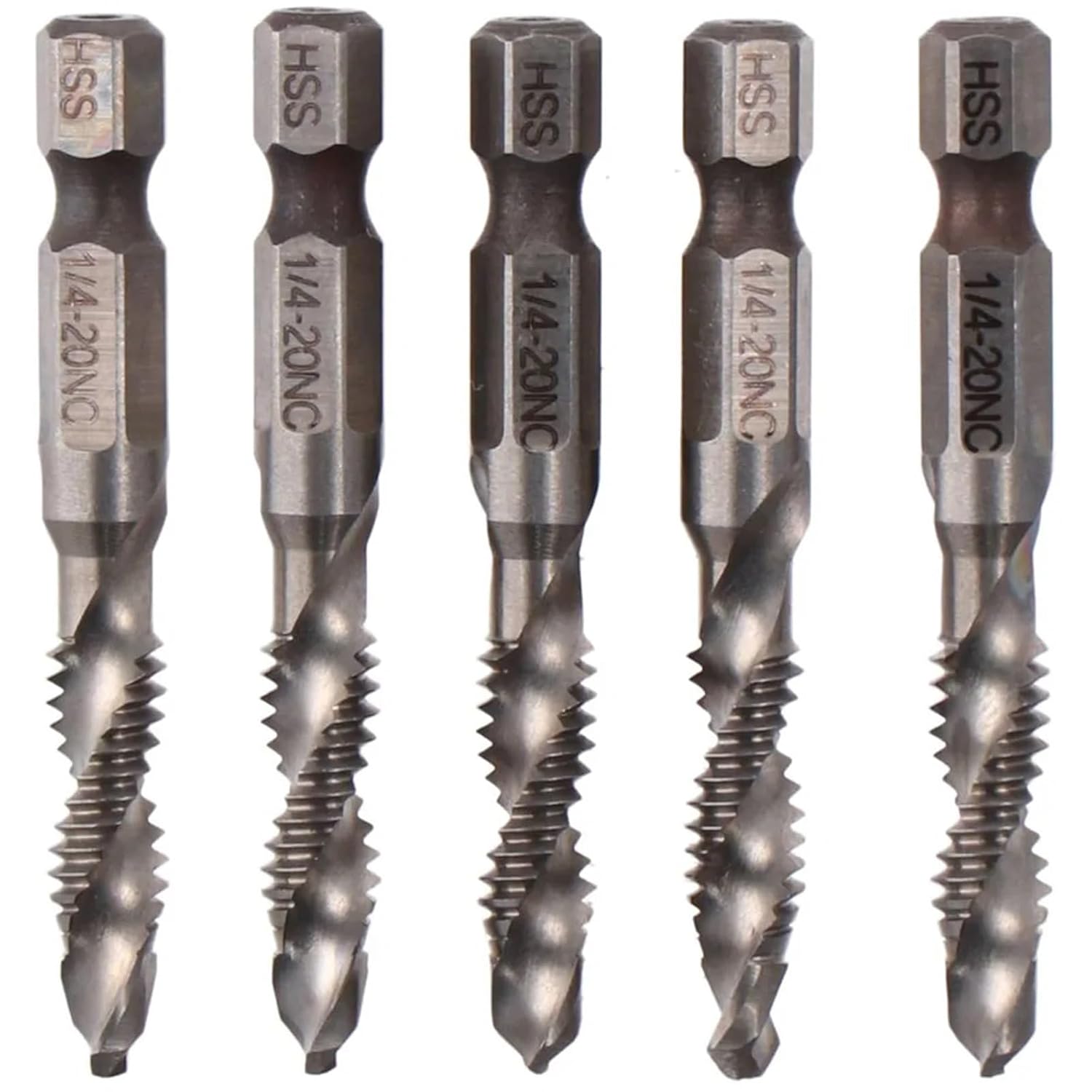 5Pcs Hex Handle Drill Tap Bit Set Screw Thread Bit High Speed Steel Tap Drill Bit Metal Working Hand Tools Drilling Tools