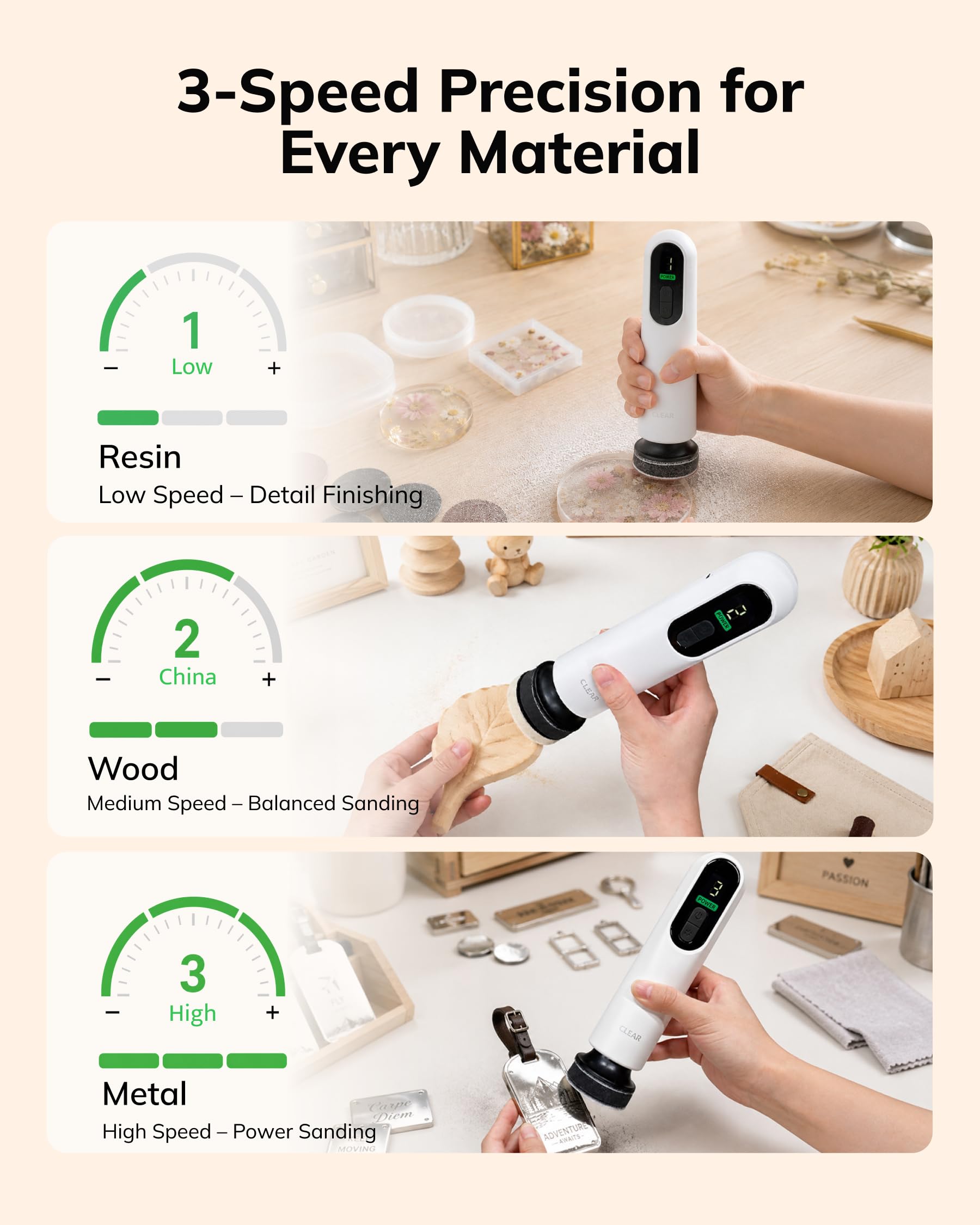 Winartton Cordless Rotary Sander - Resin & Wood Detail -3