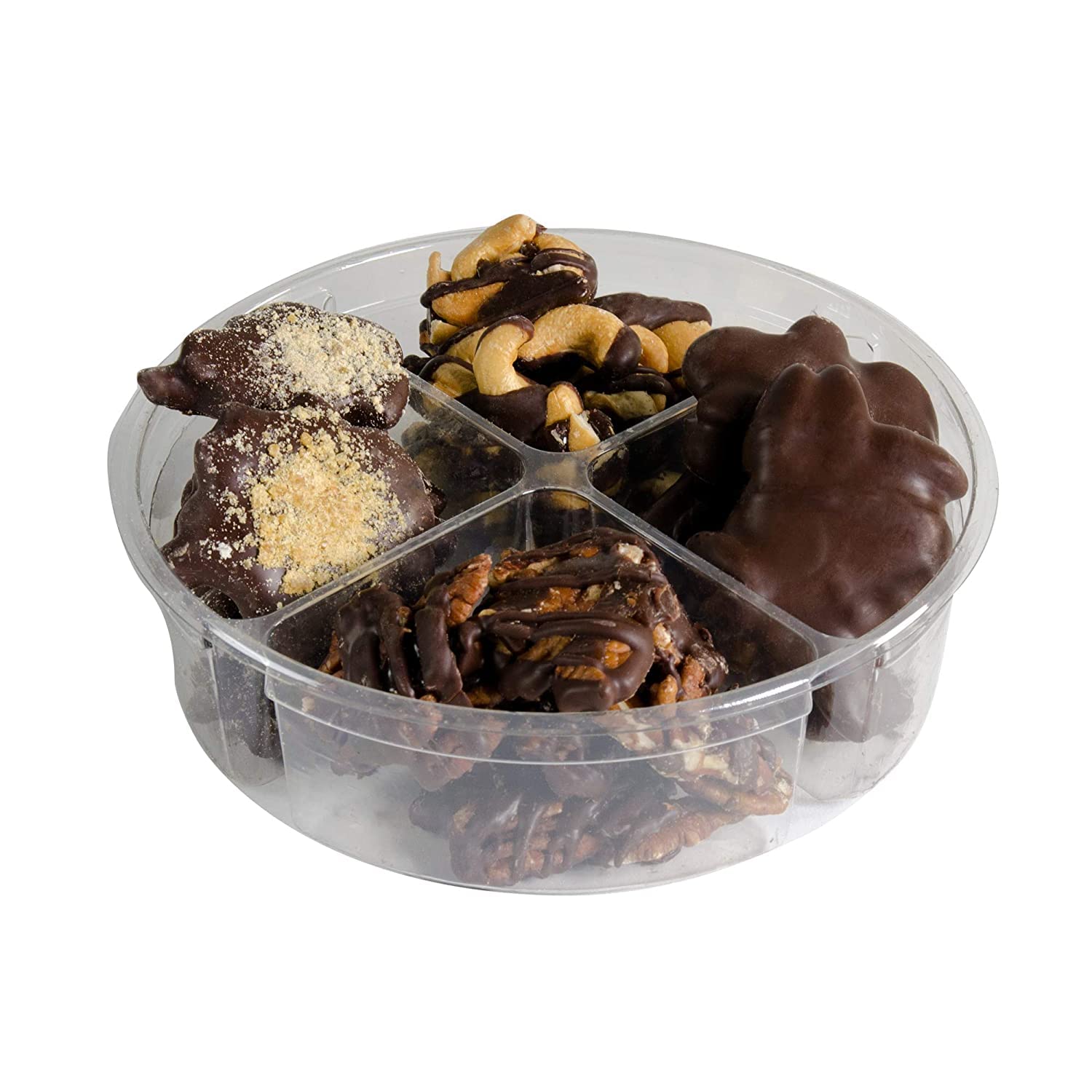 Box of Caramel Chocolate Covered Nuts - Assorted Variety of Chocolate Nuts, Pecan Patties, Almond, Cashew Clusters, Kosher - Dairy Free Chocolate Gift Basket - Valentines Day Vegan Gift Box