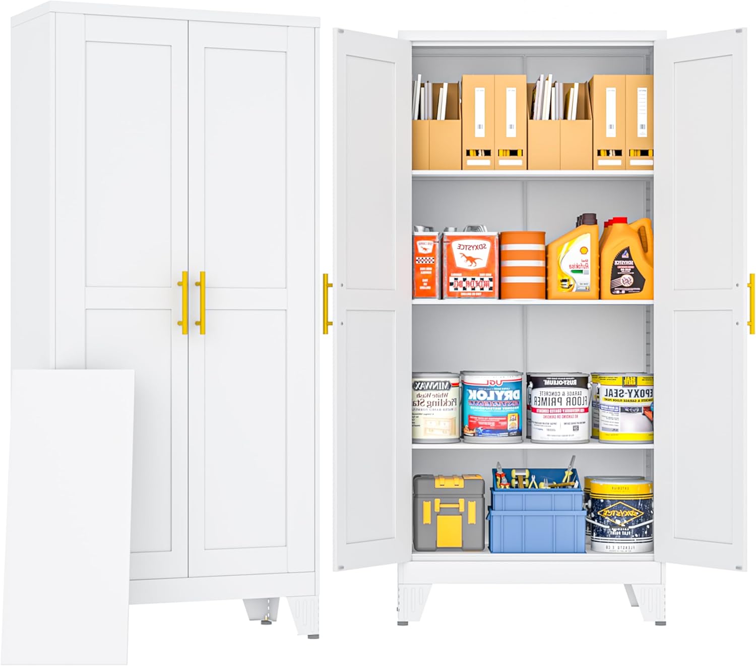 PAOFIN Metal Tall Storage Cabinet with 2 Doors and 5 Adjustable Shelves, 75" Metal Garage Storage Cabinets, File Cabinet,Steel Tool Cabinets for Home,Office,Garage,School,Warehouse (White)