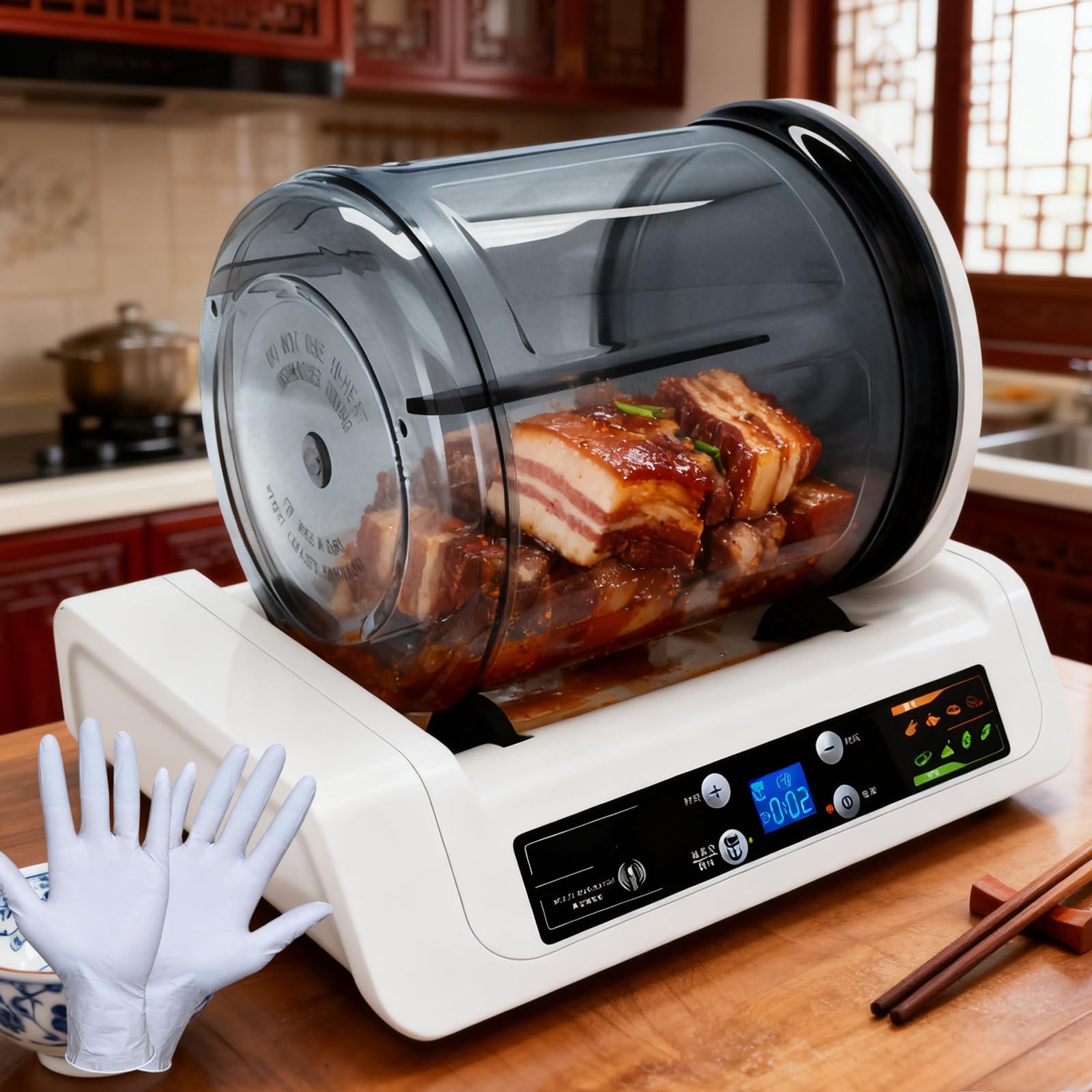 Marinador para carne, barril de decapado de gran capacidad de 5 litros con pantalla LCD para marinar carne de res, cerdo, cordero, pollo y verduras
