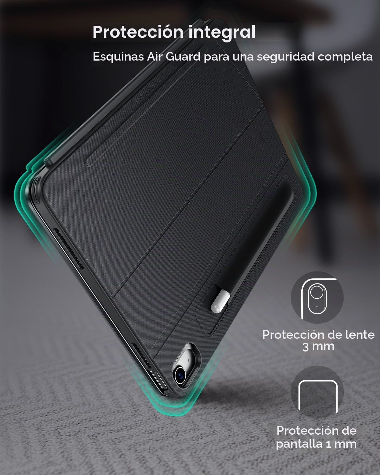 ESR Funda con Teclado para iPad 11 (A16) 2025/10.Gen, Soporte multiángulo | Teclado Magnético Desmontable, Vertical y Horizontal, Gran Trackpad, Teclas Retroiluminadas, DEU QWERTZ, Gris oscuro