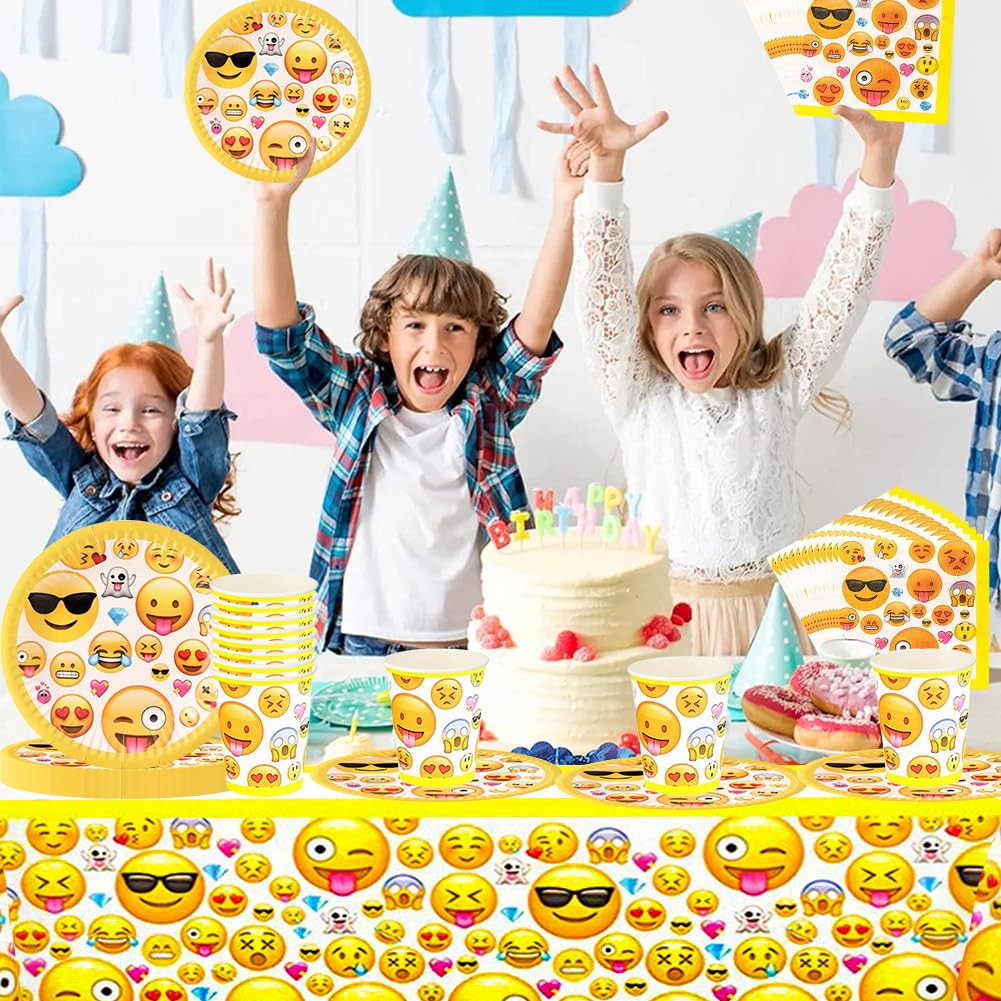 Divertente Set di Stoviglie per Feste,viso sorridente Set di decorazione di festa,Set di utensili di compleanno, set di piatti,tazze,fazzoletti,tovaglie,Per feste,matrimoni (61 PCS, 20 persone)