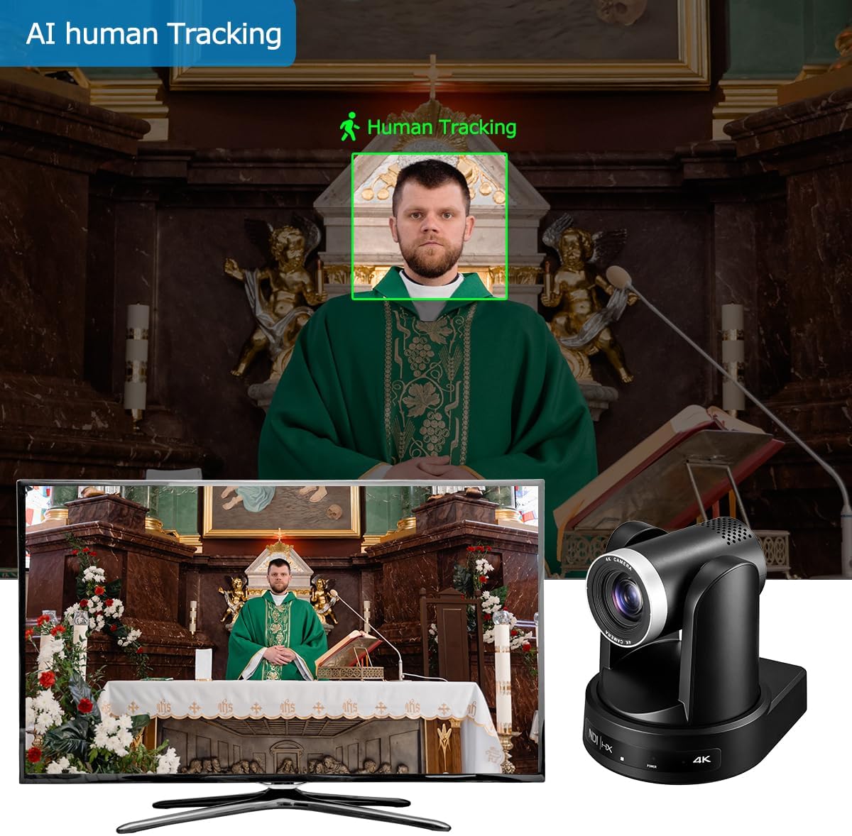 4K NDI PTZ Camera,20X UHD Camera AI Humanoid Tracking,3G-SDI/HDMI/USB3.0/LAN(PoE), for Video Conference meeting Live Streaming Church Events Worship video Producion YouTube Zoom Teams OBS vMix image 5