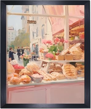 Medpol Vintage Pink Bakery Shop Wall Art Poster Trendy Dessert Pastel Art Black Frame Prints Aesthetic Wall Decor for Girly Boulangerie Kitchen Office ApartmentBlack frame12L x 16W
