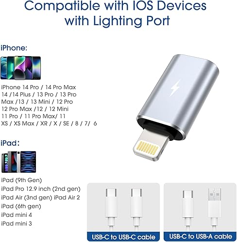Vista 8 de TechMatte - Juego de 2 adaptadores USB C hembra a Lightning macho 2.2A de carga y transferencia de datos, compatible con iPhone 14, 13, 12, 11, Xs