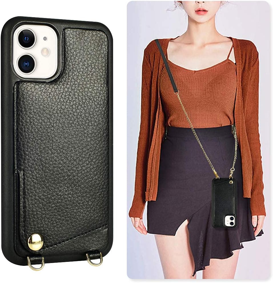 iPhone 11 Crossbody Case, JLFCH iPhone 11 Wallet Case with Card Slot Credit Card Holder Leather Phone Purse Cover for Apple iPhone 11, 6.1 inch - Black